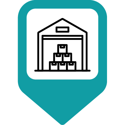 Icon showing a shed with stacked boxes