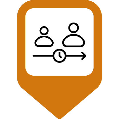 Icon shows small to large person icon and clock